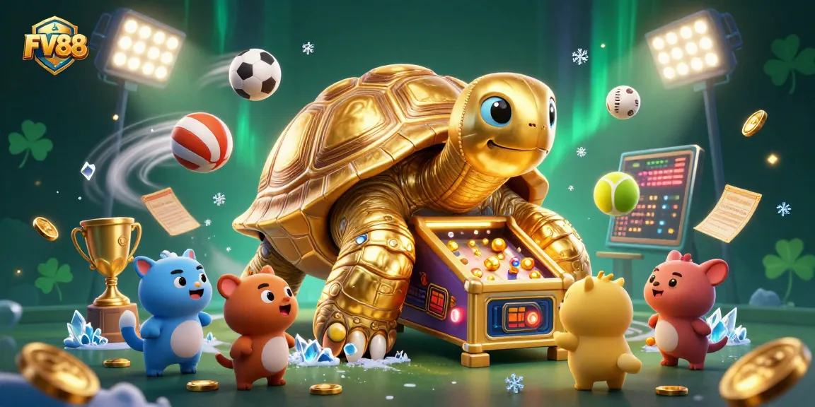 Experience thrilling gameplay with FV88's colossal golden tortoise pinball machine in action.