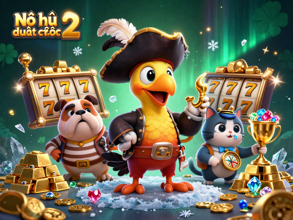 Nổ hũ đường mạt chược 2 showcases a vibrant pirate-themed slot game scene with rich golden treasures and characters.