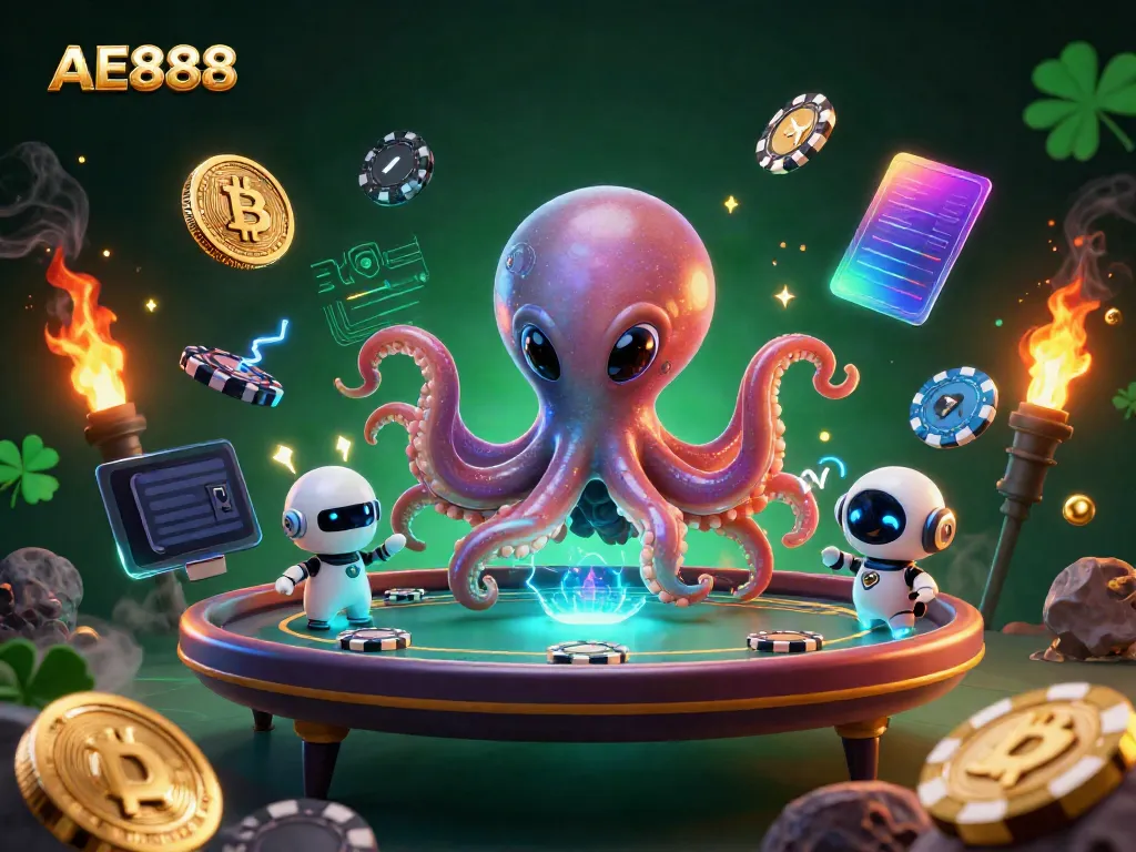 Engage in thrilling poker action at AE888's futuristic alien casino with crypto elements.