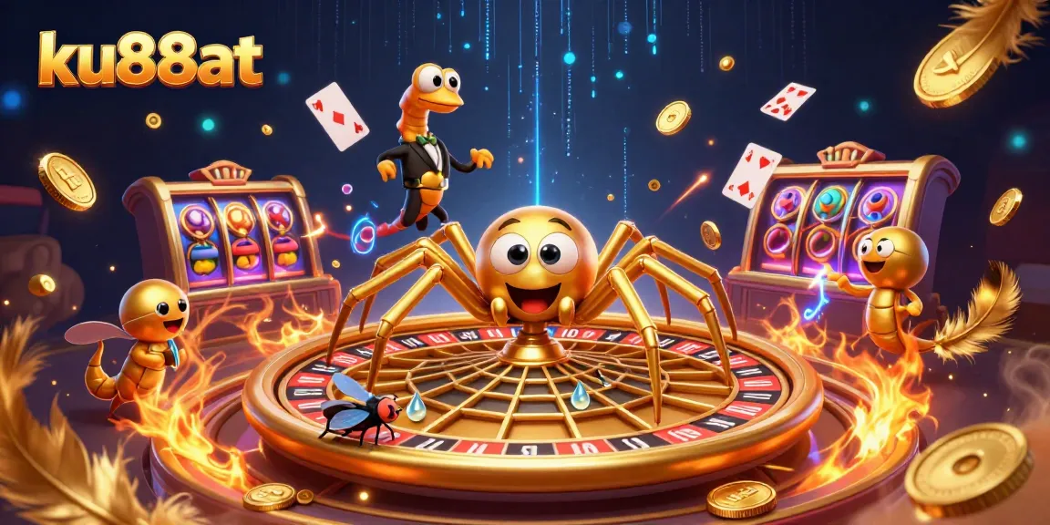 Engage in thrilling gameplay at ku88at with a dynamic casino scene showcasing a roulette wheel and spirited characters.