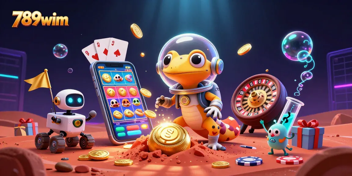 Join 789wim's lively casino adventure with vibrant characters discovering riches and excitement.