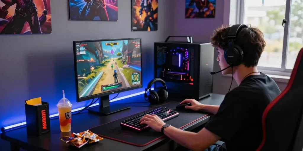 Exciting gaming setup showcasing the rokok88 link experience with immersive visuals and stylish accessories.