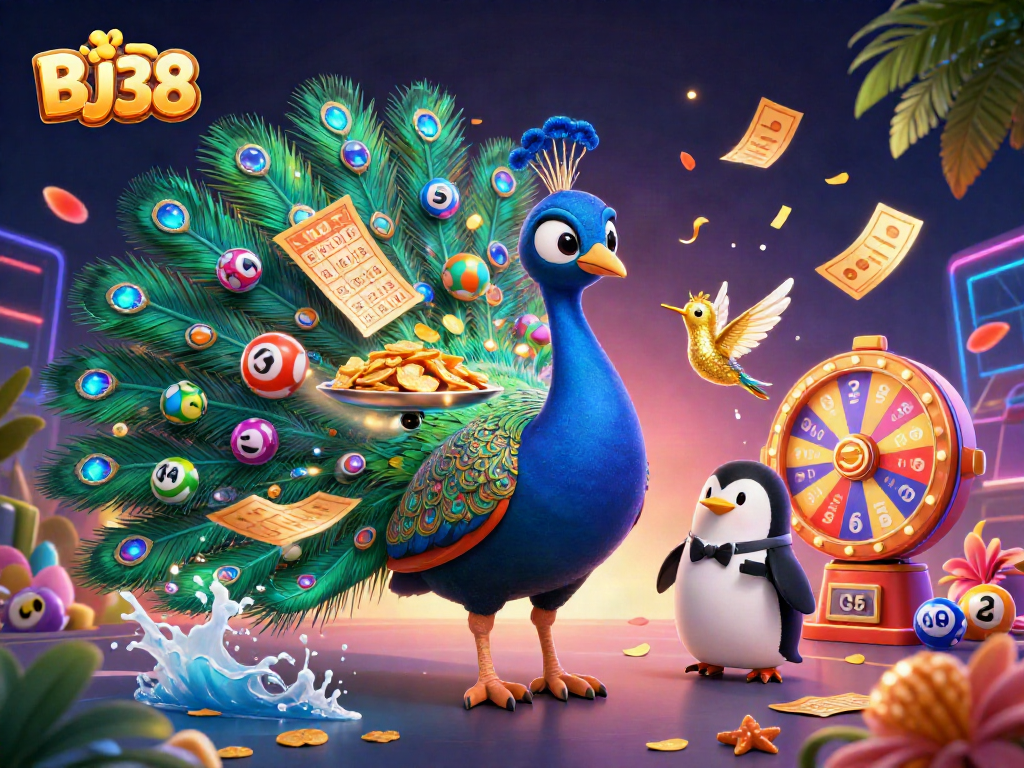 Experience thrilling gameplay with BJ38 as animated characters celebrate big wins in a vibrant casino scene.