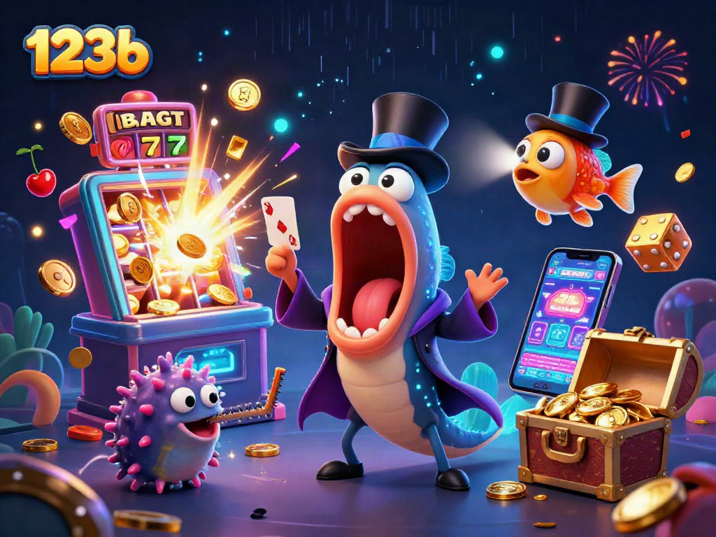 Engage with 123b's vibrant casino scene featuring a bioluminescent gulper eel performing magic tricks.