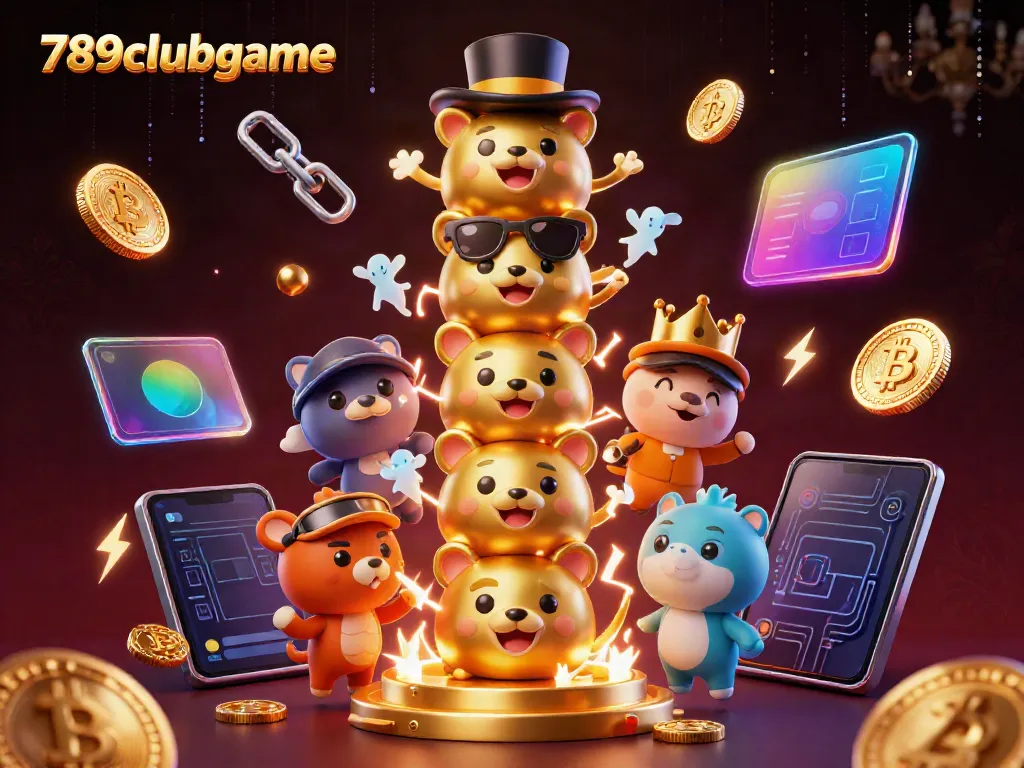 Experience vibrant gaming moments with 789clubgame's colorful totem and digital crypto elements.