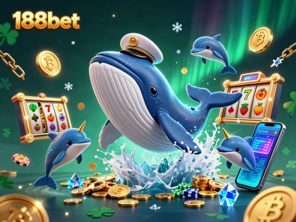 Engage with the thrilling world of 188bet through a vibrant casino scene filled with animated characters and slots.
