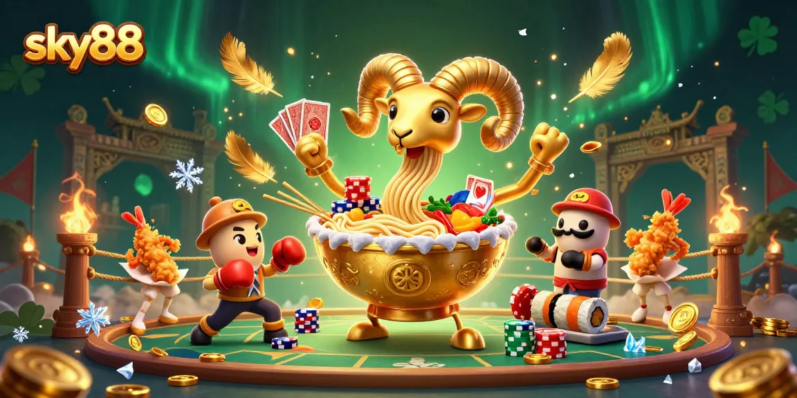 Engage with sky88's dynamic casino experience featuring cartoon characters in an exciting gaming arena.