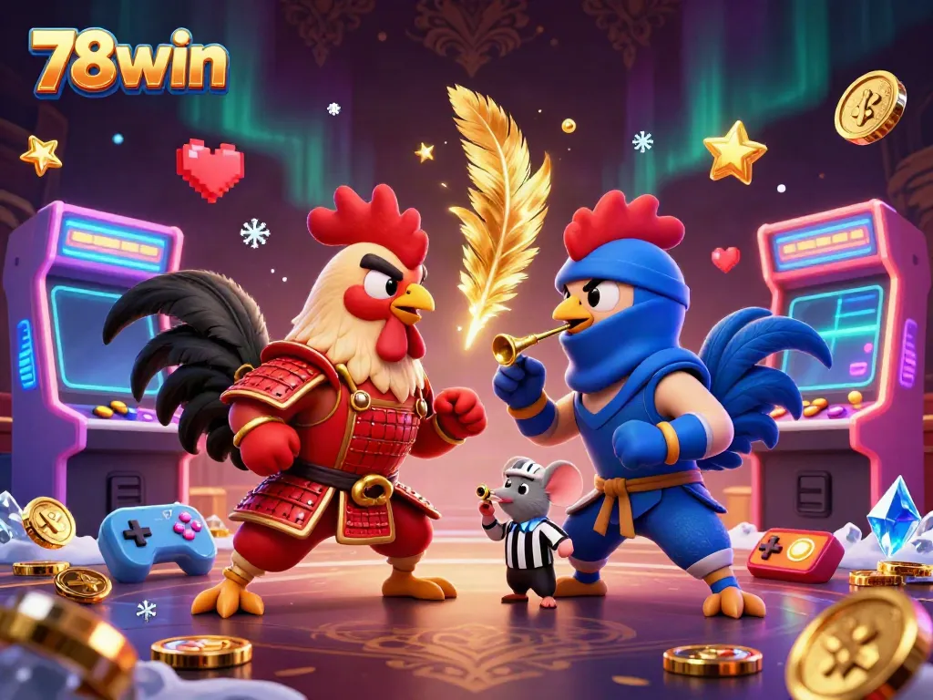 Experience the thrilling showdown of 78win's roosters, mixing arcade games and casino excitement.