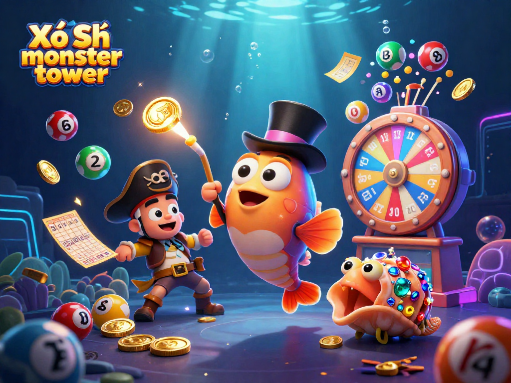 Play Xổ Số monster tower with vibrant lottery balls, treasure characters, and energetic casino elements.