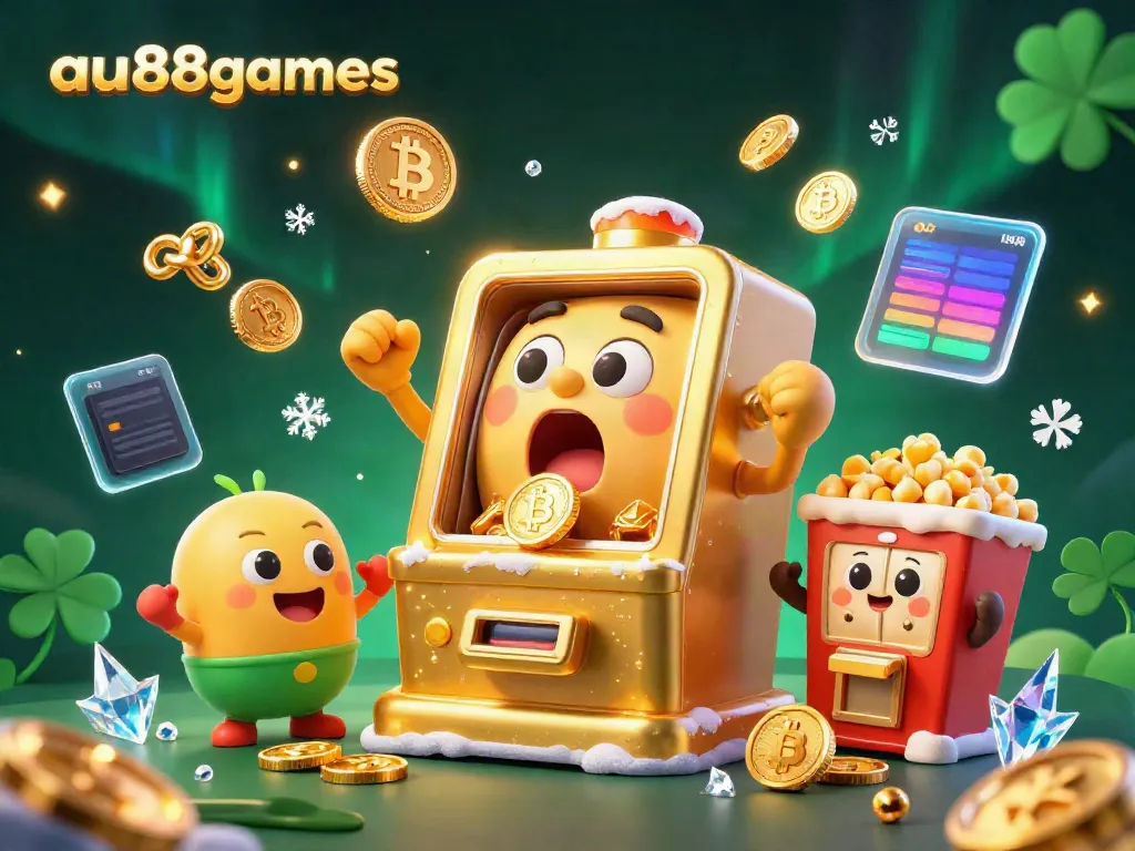 Experience the excitement of au88games with a golden slot machine celebrating a jackpot among cheering friends.