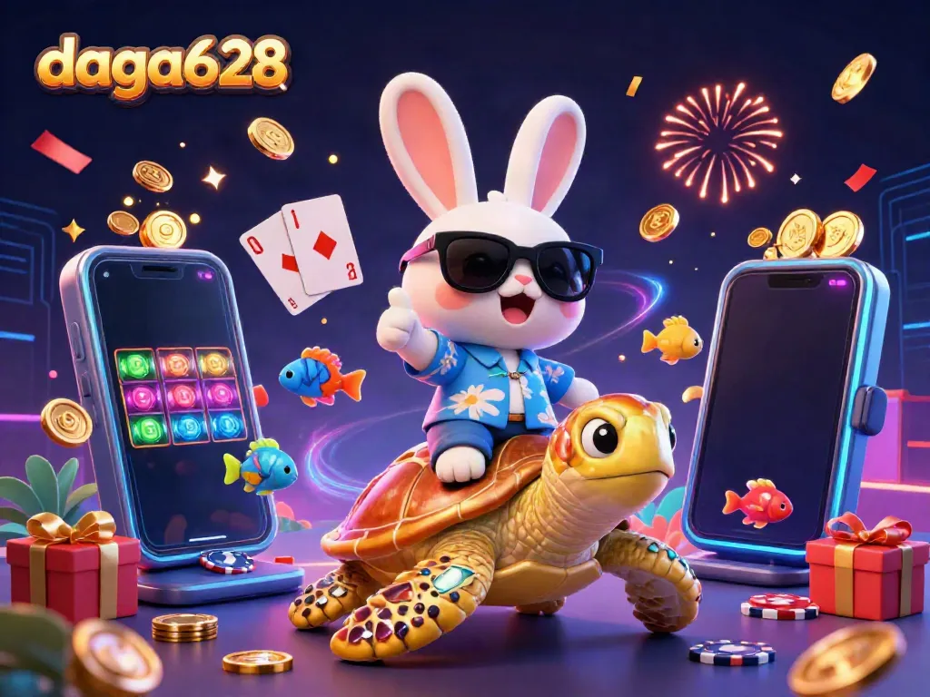 Dancing with excitement, the lucky rabbit and sea turtle showcase the vibrant world of daga628 online gaming and thrilling wins.