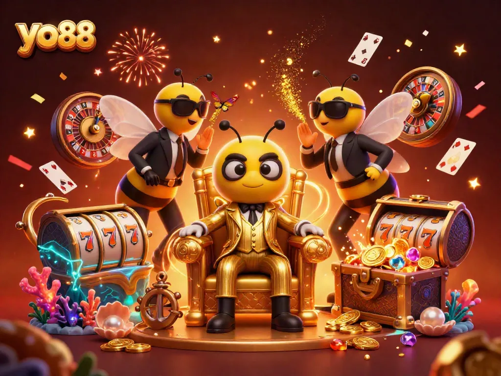 Engage with yo 88's vibrant casino world featuring a bumblebee mob boss amidst electrifying game elements.