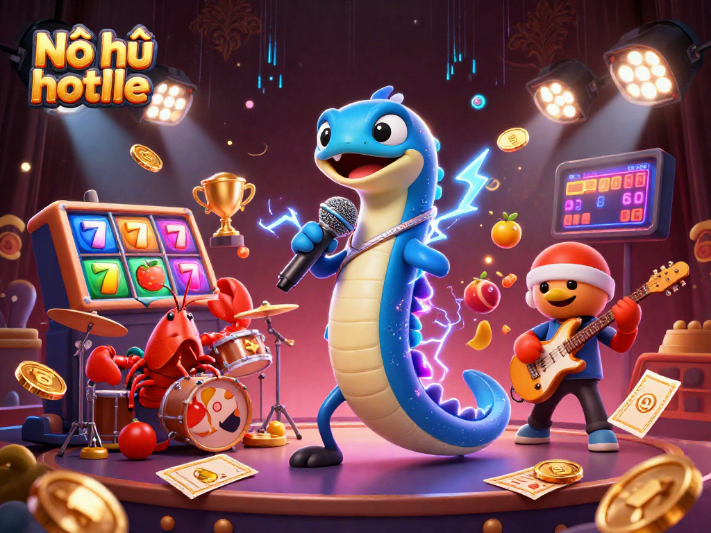 Engage with Nổ hũ hotline in this vibrant underwater casino scene featuring DJ eel, lobster drummer, and seahorse guitarist.