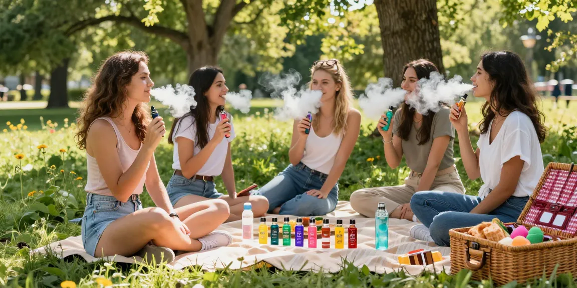 thc vape juice showcased in a vibrant outdoor picnic setting with friends enjoying wellness together.