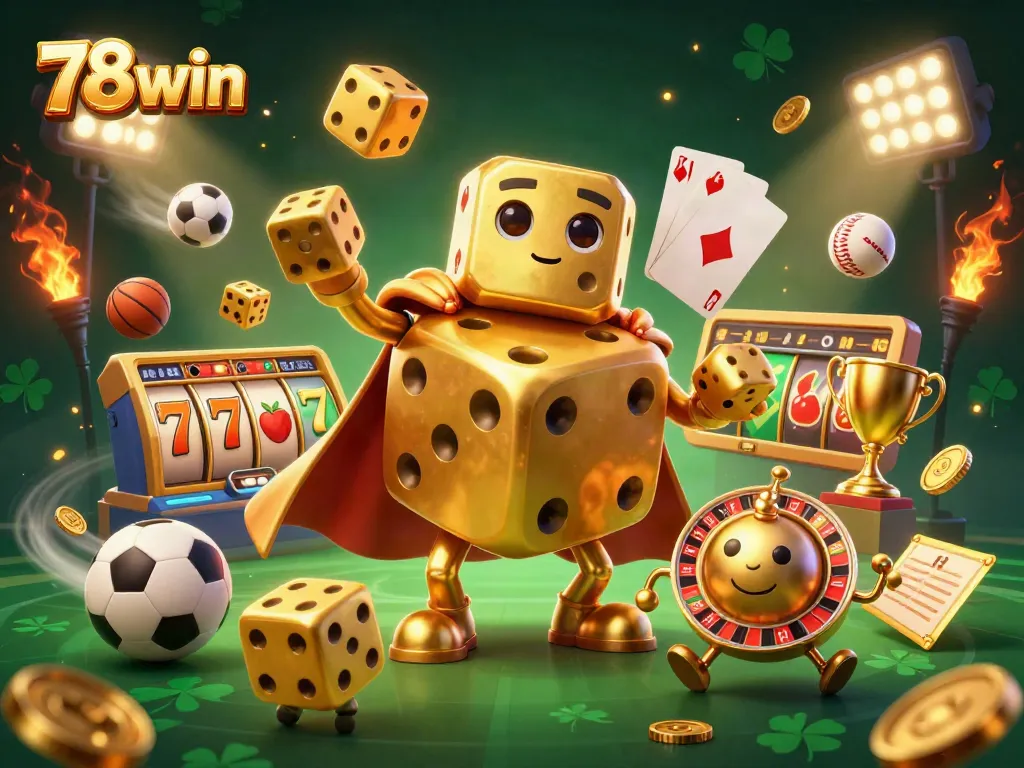 Experience the excitement of 78win with animated casino and sports dynamic elements.