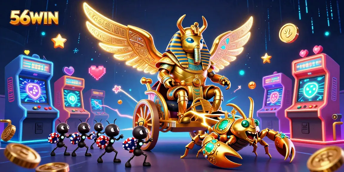 Experience thrilling wins at 56WIN with a vibrant casino illustration capturing gaming excitement.