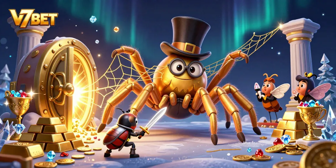 V7BET showcases colorful characters in a dynamic casino scene, emphasizing exciting gameplay.