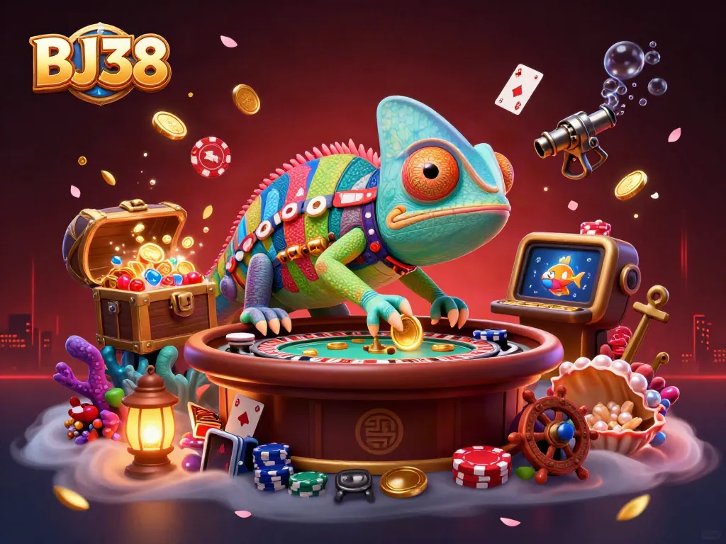 Engaging BJ38 chameleon casino scene featuring poker elements and dynamic gameplay.
