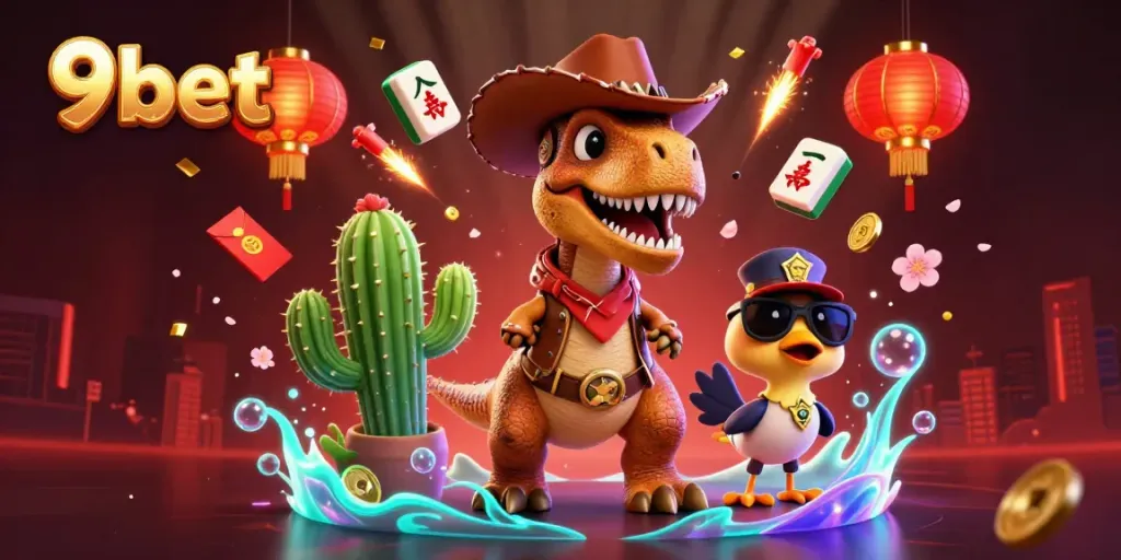 Experience thrilling games at 9bet with colorful characters and vibrant casino elements.