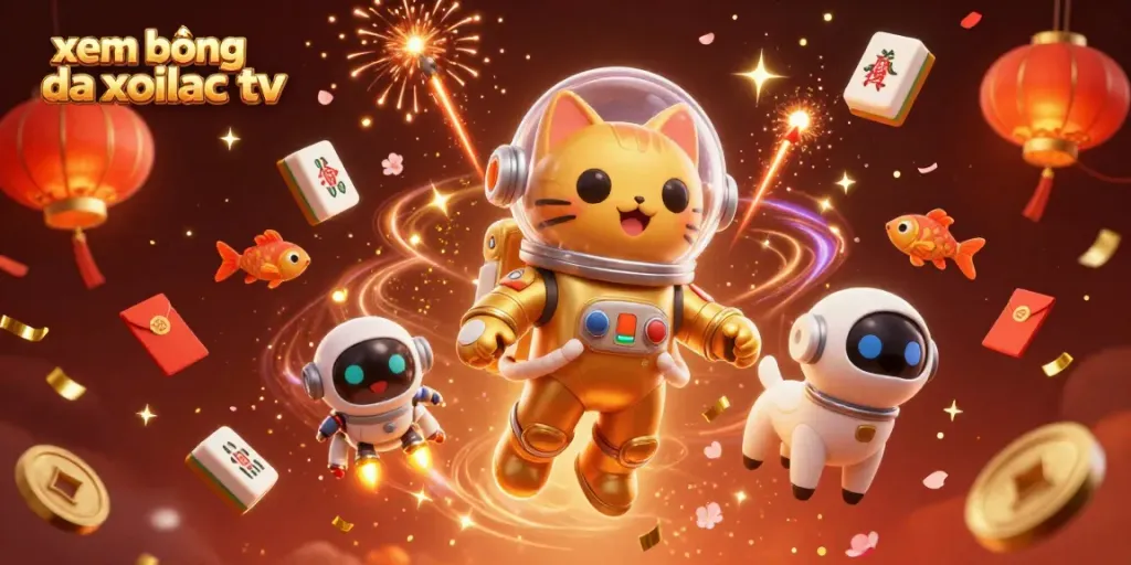 Experience xem bóng đá xoilac tv in an immersive 3D illustration filled with colorful casino elements.