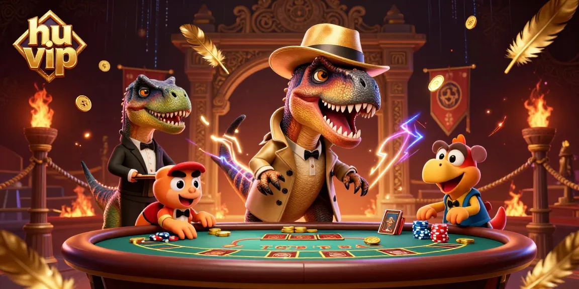 Experience hu vip with a lively casino scene featuring clever characters at a blackjack table.