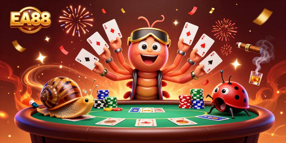 Join excitement at EA88 with a vibrant 3D illustration of a millipede dealer and high-roller snail!