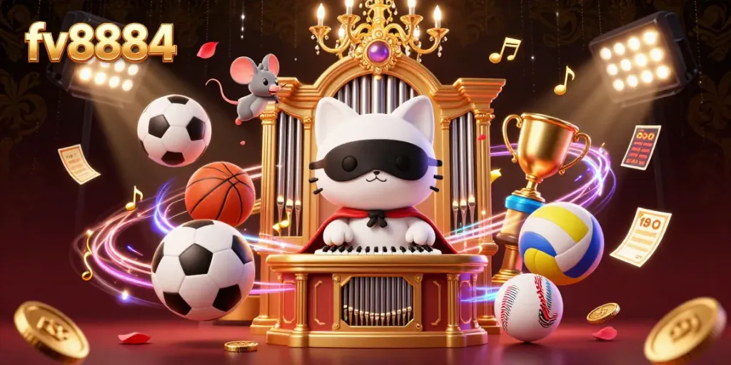 Engage with thrilling gameplay at fv8884 casino featuring a whimsical 3D scene of characters among vibrant sports elements.