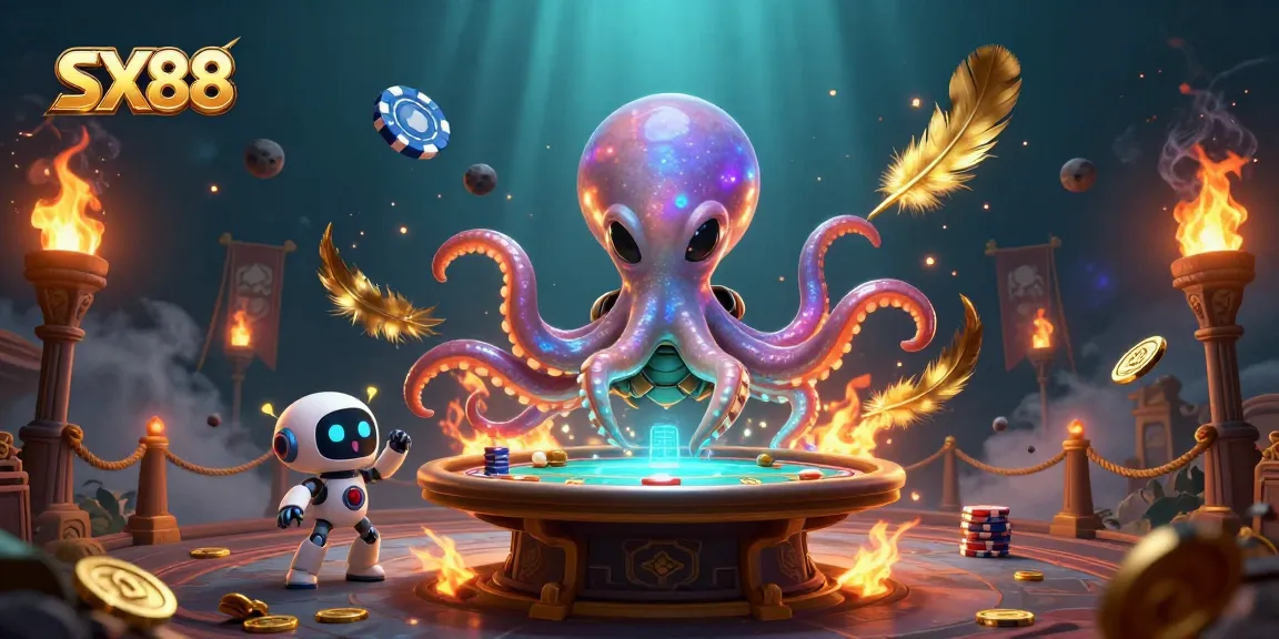 Experience the excitement of SX88 with a vibrant alien-themed poker scene featuring dynamic characters and immersive casino elements.