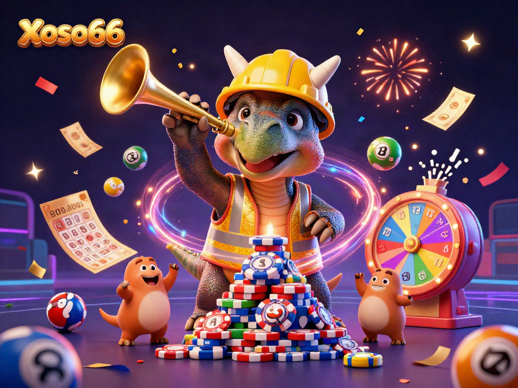 Xoso66 engages players with a vibrant illustration showcasing lottery excitement and celebration.