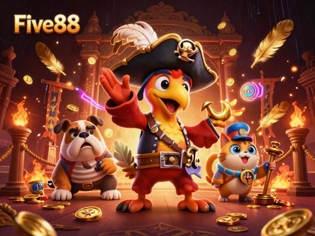 Engage in thrilling gaming action at Five88 with immersive casino elements and vibrant characters