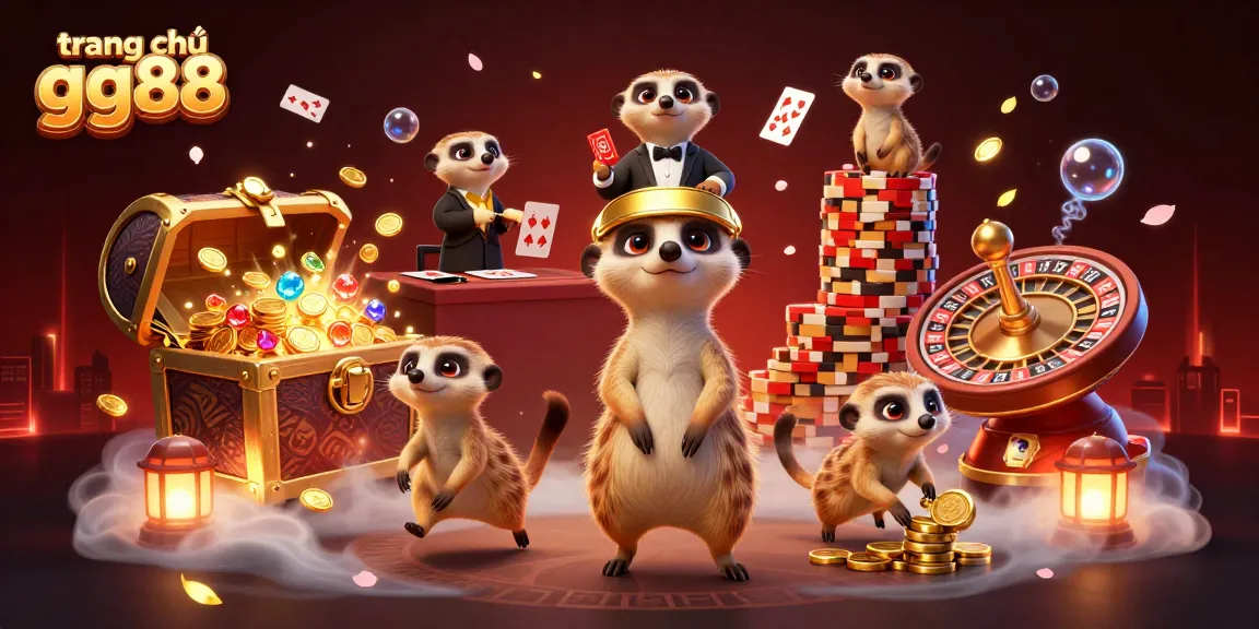 Experience thrilling gameplay at trang chủ gg88 with meerkats managing a vibrant casino scene.