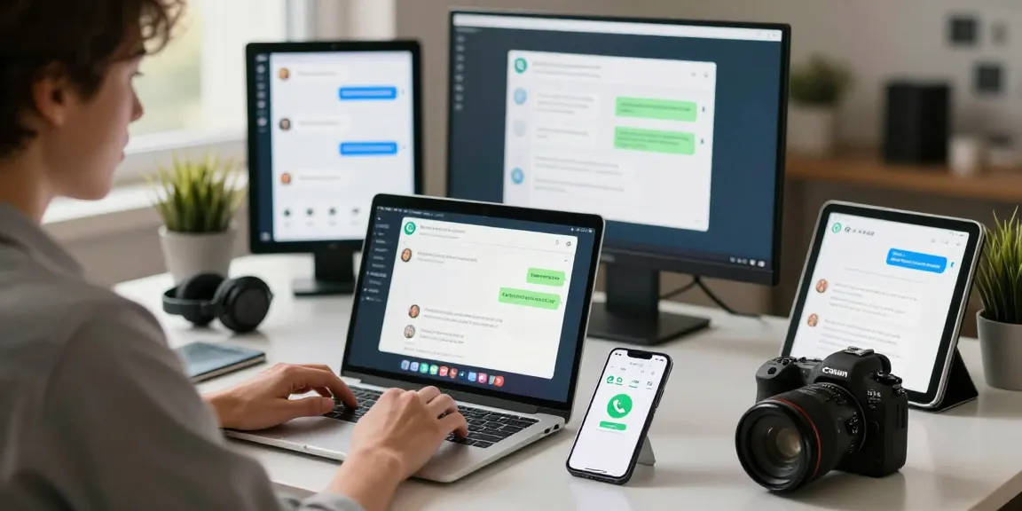 Seamless WhatsApp下載 experience in a modern tech workspace with active messaging.