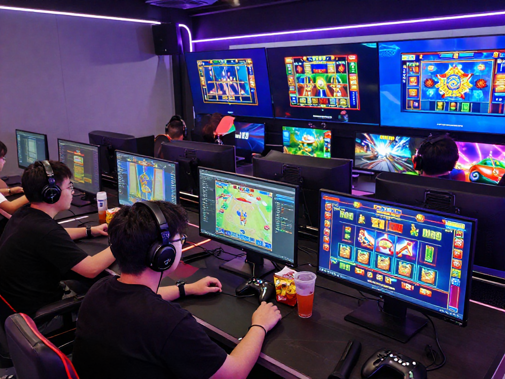 Pengalaman bermain game online INDOSATOTO dengan pemain antusias dan layar slot 888 yang cerah.