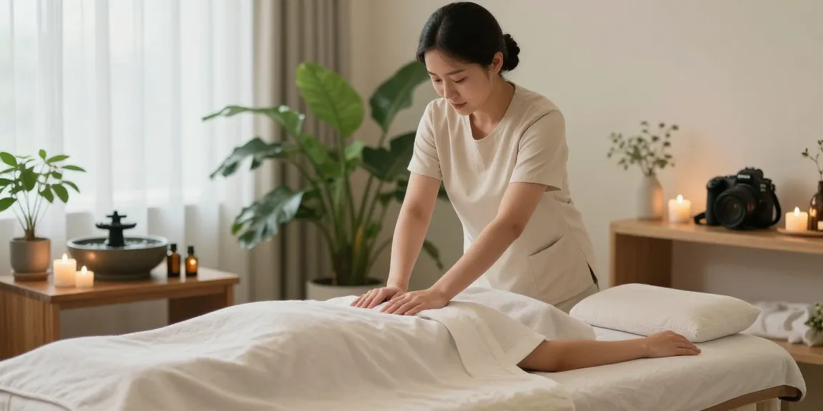 Relaxing 하남출장마사지 session in a tranquil wellness environment with soothing elements and calming atmosphere