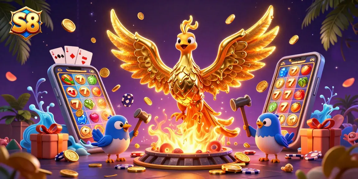 Experience thrilling gameplay with S8's golden phoenix and vibrant slot game elements.