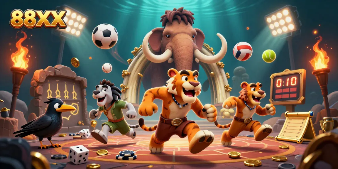 Spin the reels at 88XX with vibrant casino characters in an action-packed atmosphere.