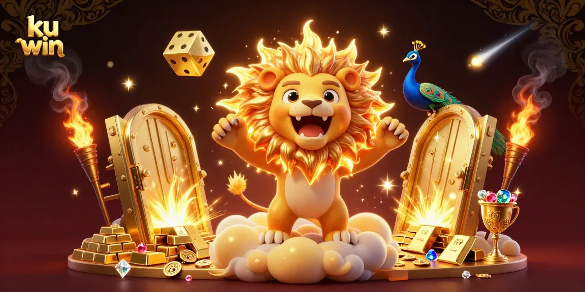 Engage in thrilling adventures with ku win, featuring a roaring sun lion in a lavish casino setting.