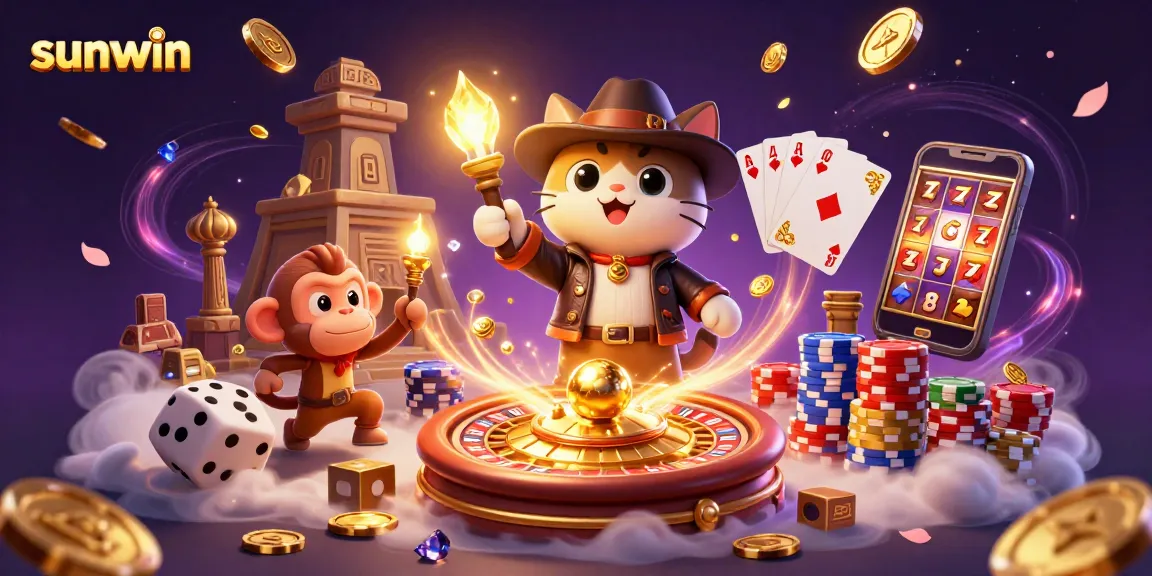 Experience the excitement of sunwin with the archaeologist cat discovering casino treasures!