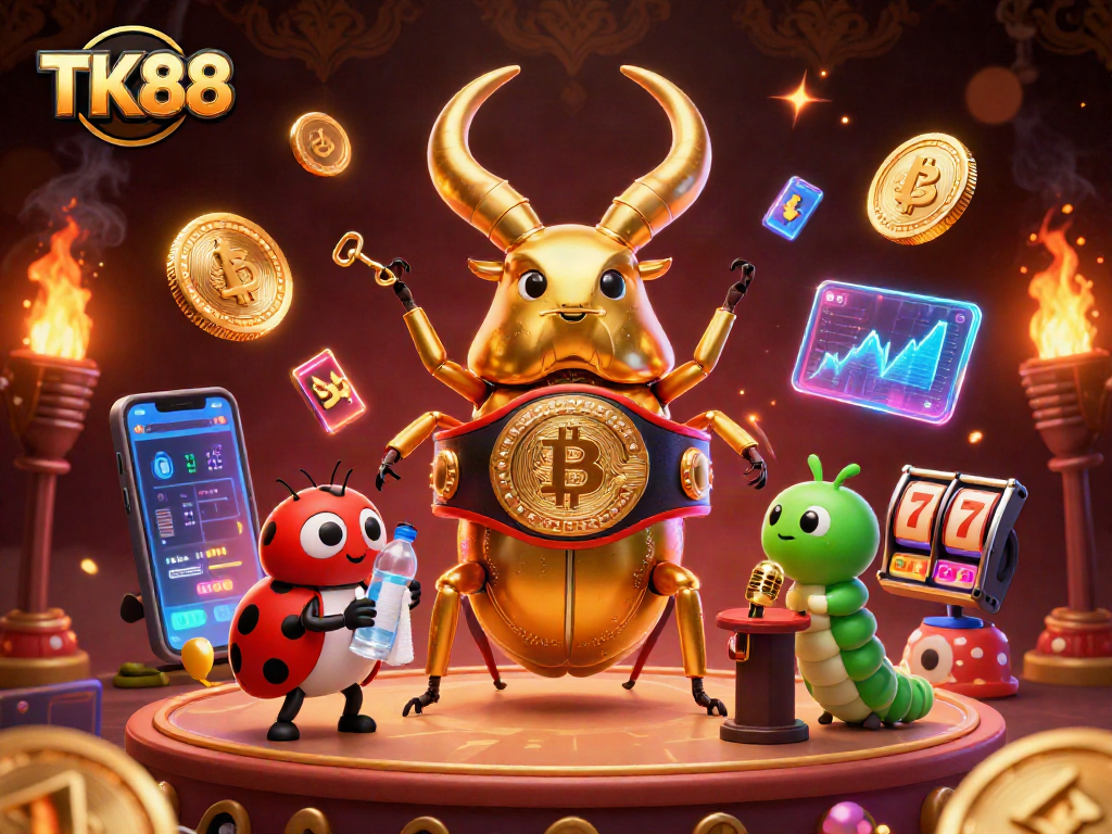 Engage with TK88's vibrant casino universe showcasing 3D characters battling with chances to win.