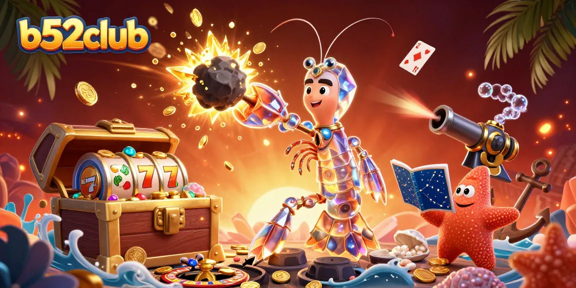 B52club offers an exciting experience with vibrant slot reels and underwater treasure in this dynamic scene