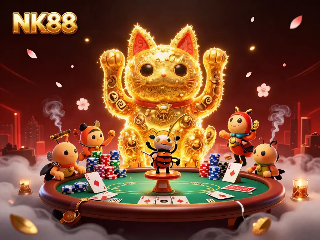 Experience the allure of NK88's online casino fun with vibrant characters and gaming elements.
