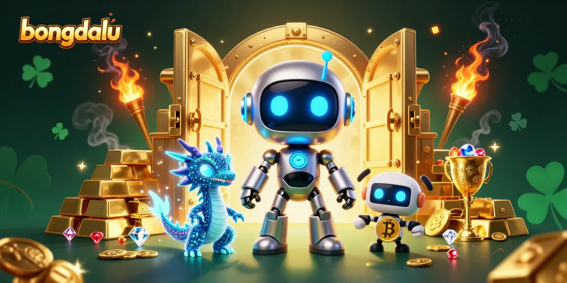Bongdalu showcases a vibrant scene with a cyberpunk robot and AI dragon in a rich casino atmosphere.