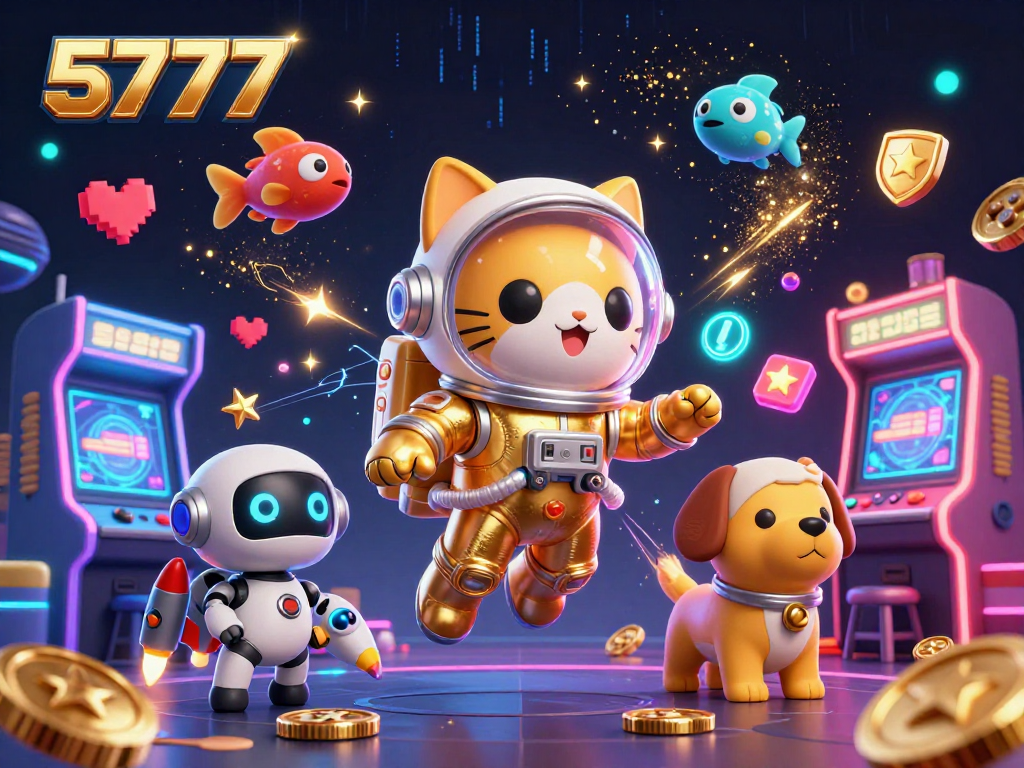 Engage with 5777's vibrant casino universe, featuring dynamic gaming elements amid a cosmic adventure.
