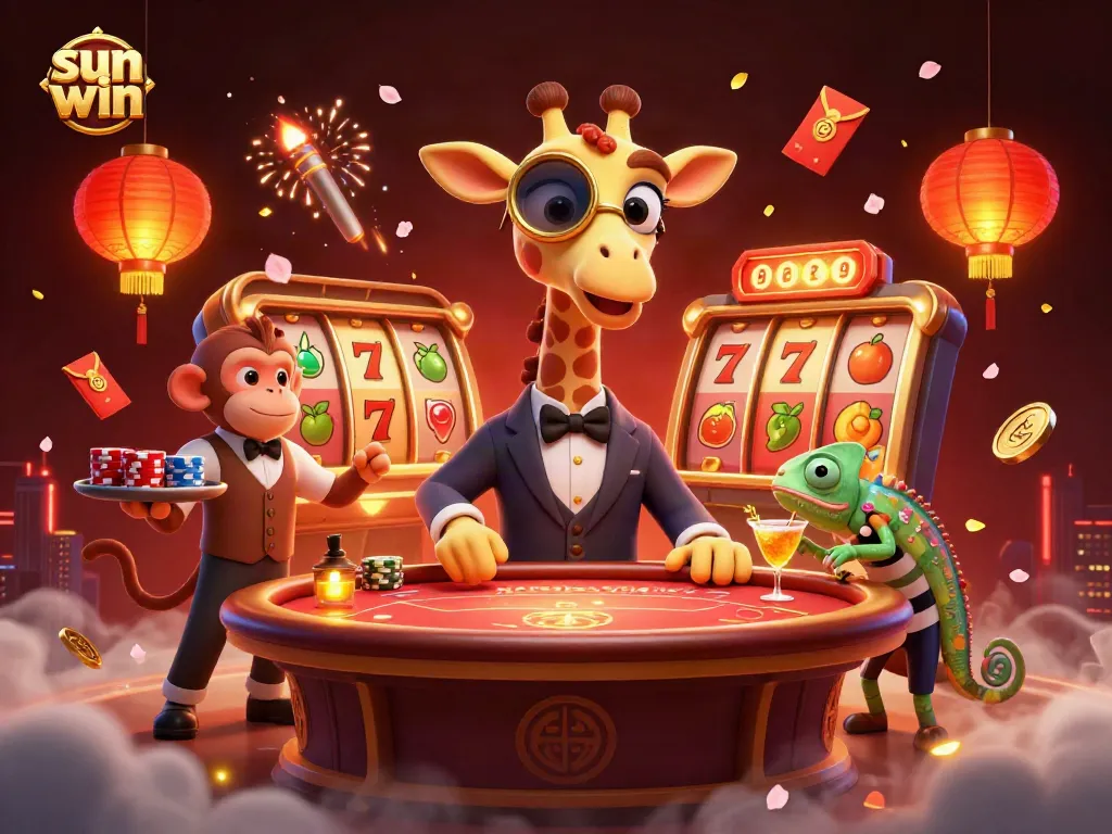 Experience thrilling slots and jackpots with sun win in this vibrant casino illustration.