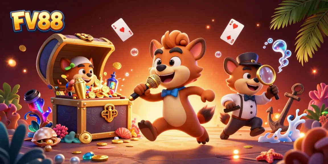Join the fun at FV88's cartoon comedy casino with lively hyenas engaging in gaming adventures.