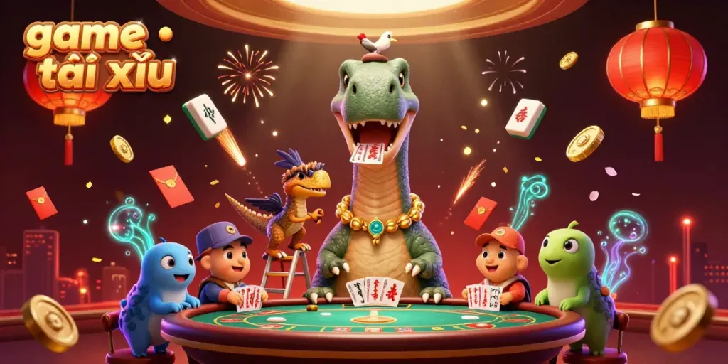 Experience the excitement of game tài xỉu in this vibrant 3D casino illustration.