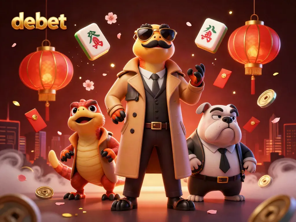 Engaging scene illustrating debet's casino humor with three cartoon raptors in a trench coat and a bulldog bouncer.