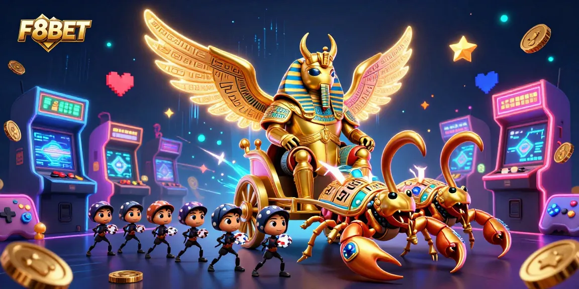 Experience thrilling gameplay with F8BET's colorful 3D illustration of colossal characters in a vibrant casino setting.