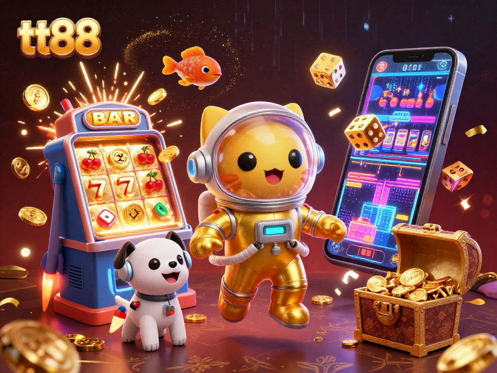 Experience thrilling jackpots with TT88 at a vibrant casino adventure featuring interactive characters.