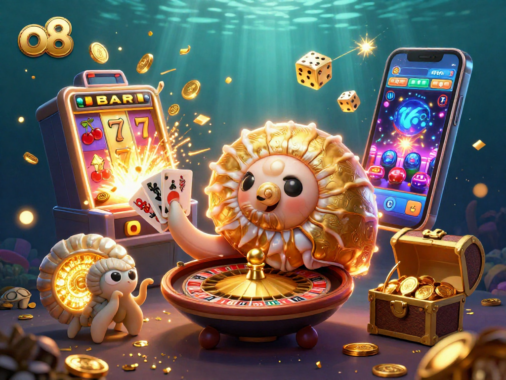Experience thrilling gameplay at o8 with a giant nautilus roulette wheel and slot machine action.